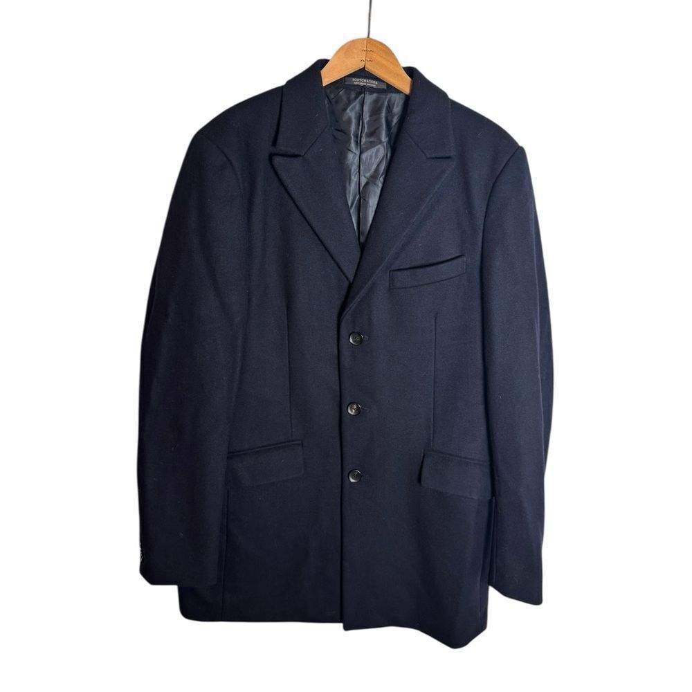 Scotch & Soda Navy Single Breasted Wool Blend Overcoat Mens L